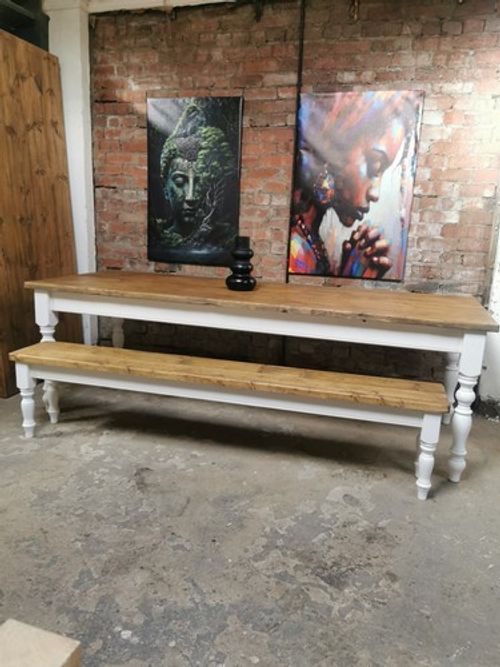 Rustic Reclaimed Plank farmhouse dining table and bench 7ft With 2 Extensions