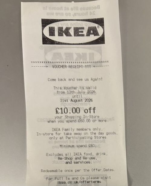IKEA £10 off £60 spend Voucher Coupon Discount Gift Card