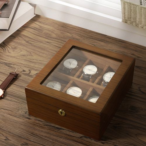 6/10/12 Grids Wooden Watch Box Glass Lid Jewelry Display Organizer Storage Case — image 8