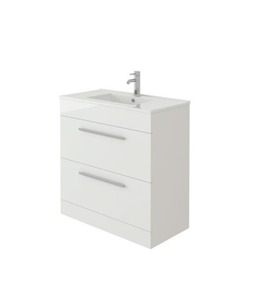 Bathroom Vanity Unit Floor Standing with Slim-Edge Basin and Drawer & Flap White
