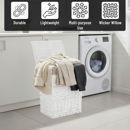 Wicker Laundry Basket With Lining & Lid Bathroom Washing Storage Hamper Bin — image 5
