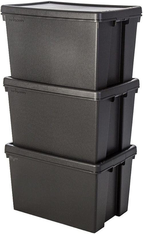 10 x 62L Black Storage Box with Lids Recycled Plastic Heavy Duty Stackable Boxes — image 4