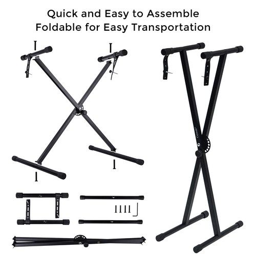 Height Adjustable Double Braced X Frame Music Piano Keyboard Stand & Chair Bench