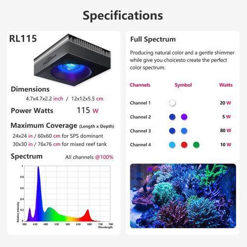PopBloom RL115 WiFi LED Light Marine LED Aquarium Lighting Reef Aquarium Coral — image 2