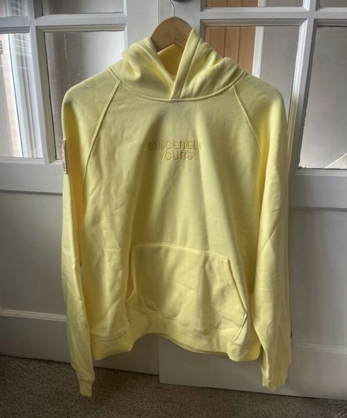 Sincerely Yours Yellow Pullover Hoodie Women’s Size S Hooded Pockets Embroidered — image 2