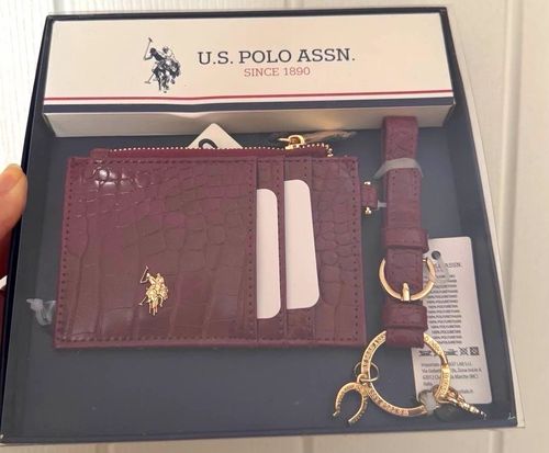 U.S. Polo Assn. Women’s Bordeaux Croc Pattern Wallet/Card Holder & Keyring Set — image 1