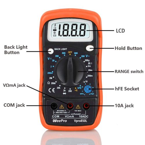 WeePro Vpro850L Digital Multimeter DC AC Voltmeter, Ohm Volt Amp Test Meter, US — image 2