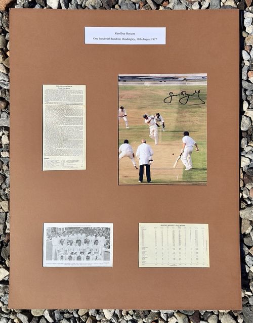 Autographed Geoffrey Boycott Display - 100th Century 1977 Ashes + Match Stats — image 1