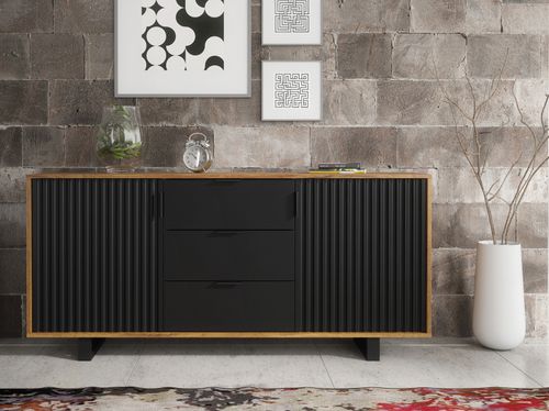 Sideboard TV Unit Cabinet Storage Modern Slatted Doors Drawers Sleek 140cm — image 7
