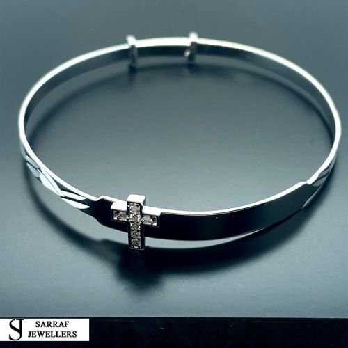 Personalized 925 Sterling Silver Christening Baby Bangle D/C Cz Cross Engravable — image 8