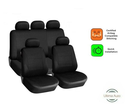 FULL SET BLACK FABRIC CAR SEAT COVERS FOR FORD FIESTA FOCUS MONDEO FUSION KA