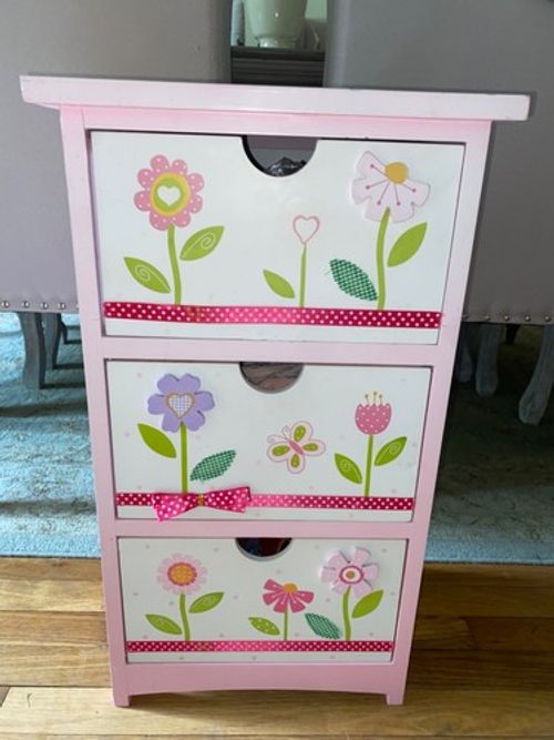 Girls Pink Bedside Table Drawers Unit Storage Polka Dot Shabby Chic Vintage Styl