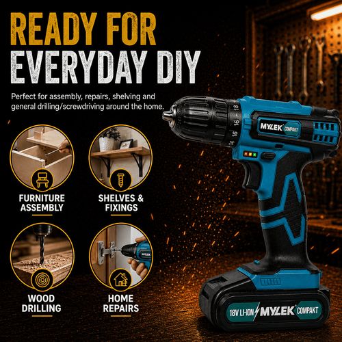 Mylek Cordless Drill 18V Driver Screwdriver DIY Kit Set Combi Lithium Ion — image 7