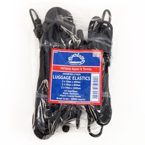 6 Pack - Assorted 10mm Luggage Elastics Bungee Straps With Hooks EVERLASTO — image 1