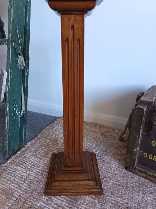 Antique Oak Wooden Bust Display Column Stand Pillar — image 6
