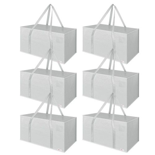 Vinsani 6 Pack Large Grey Moving Storage Bags Heavy Duty Carry Handles Zip Bags