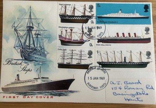 Great Britain British Ships First Day Cover 15 Jan 1969 FDI 5d 9d 1/-