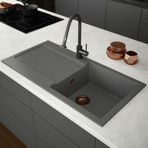 Comite Granite Single Bowl Kitchen Sink-GREY- with Reversible Drainer-Undermount — image 1