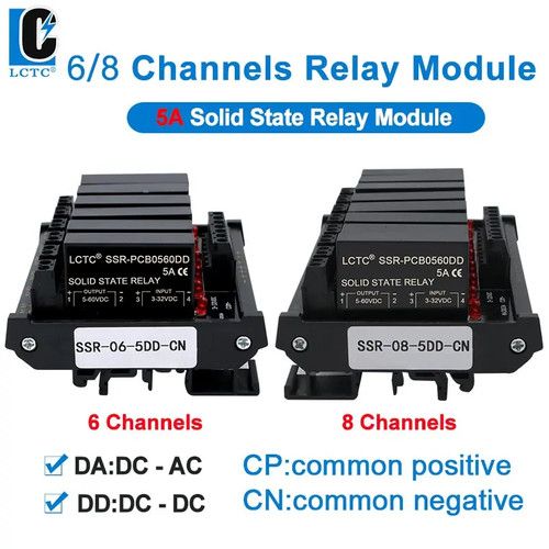SSR Relay Module 6/8 Channel Common Positive/Negative DIN Mounted Relay DC to AC
