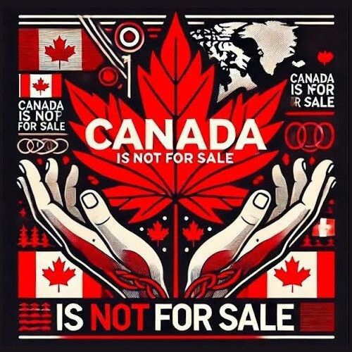 CANADA IS NOT FOR SALE BLACK & RED WITH FLAGS FRIDGE MAGNET 4.25" x 4.25"