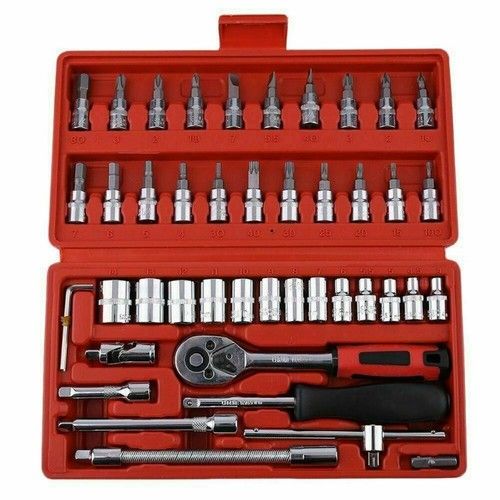 46Pcs 1/4" Metric Socket Set Ratchet Wrench Torx Hex Bit Auto Repair Tool Kit