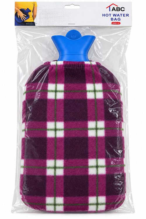 Hot Water Bottle with Tartan Fleece Cover Reusable Winter Bed Warmer Heat Bag — image 2