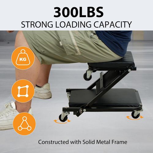 2 In 1 Mechanics Creeper Trolley Stool Workshop Padded Car Auto Workshop Garage — image 6
