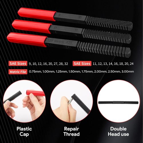 49PCS Thread Repair Chaser Tool Thread Restorer UNC UNF Metric File Tap Die Kit — image 8