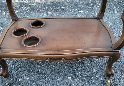 Vintage Italian Wooden Drinks Trolley Bar Cart Tea Serving Table PieCrust Top — image 4