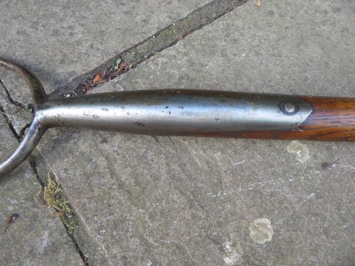 Vintage Pitch Fork - 2 Prong hay fork - Old Farm Tool. Long wooden handle. — image 3