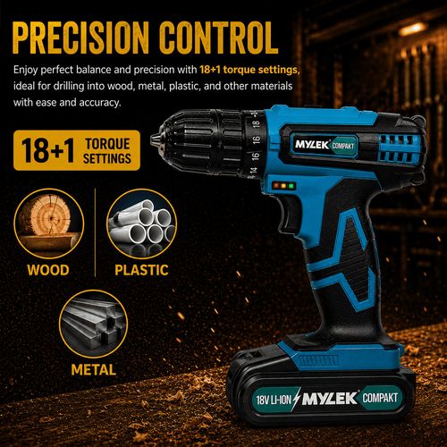 Mylek Cordless Drill 18V Driver Screwdriver DIY Kit Set Combi Lithium Ion — image 8