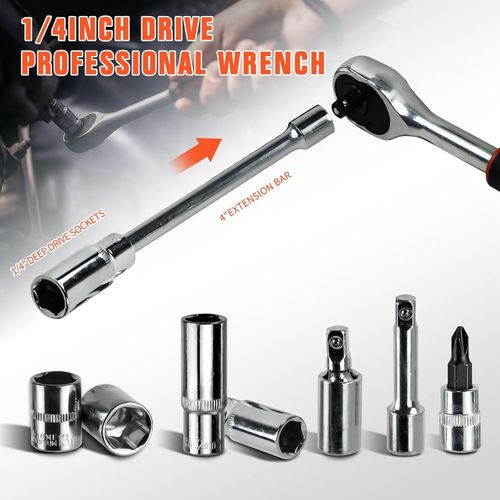 53 Pcs 1/4" Drive Socket Set&Tool Sets Ratchet Wrench Set with Bit Socket Set UK — image 4