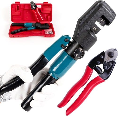 Muzata 45KN Hydraulic Hand Crimper 1/8" Stainless Steel Cable Crimping Tool Kit