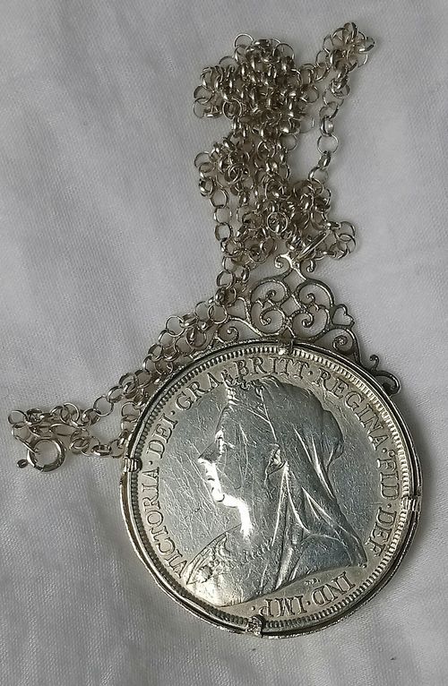 VICTORIA 1894 LVII CROWN BRITISH SILVER COIN  — image 4