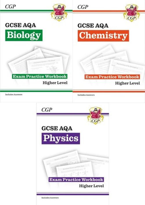 GCSE AQA Exam Practise Workbook Biology Physics Chemistry 3 Book Set Inc Answers