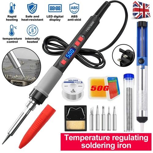 90W Soldering Iron Kit Electronics Welding Irons Solder Tools Adjustable Wire UK