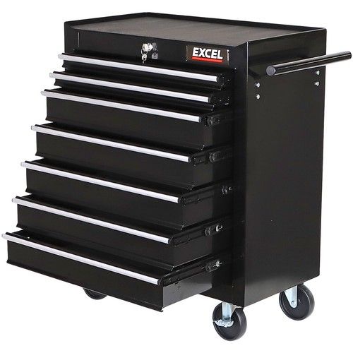 Roller Tool Cabinet Storage 7 Drawer 25" Toolbox Tool Chest Trolley Black