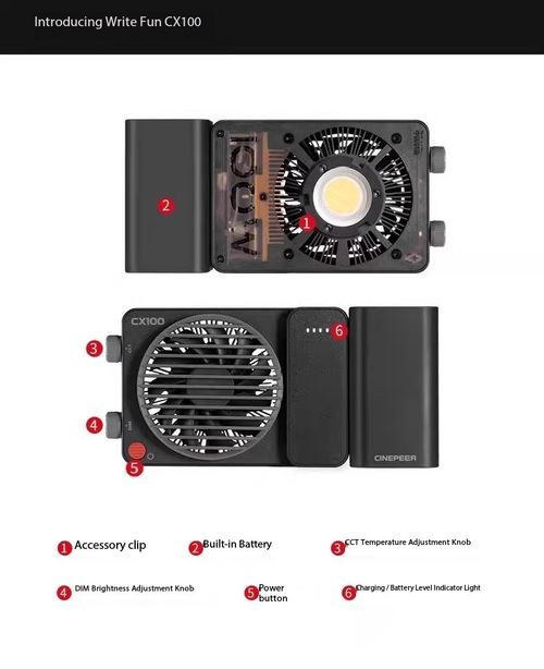 ZHIYUN CINEPEER CX100 100W COB Bi-Color LED Video Light Built-in 4500mAh Battery — image 6