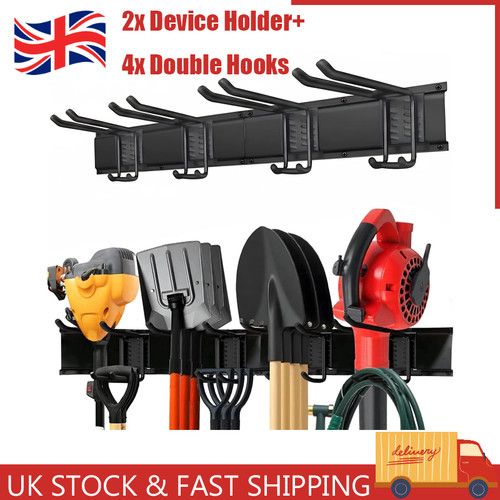 Garage Garden Tool Holder Storage Rack Shed Wall Mounted Organiser Long Hooks