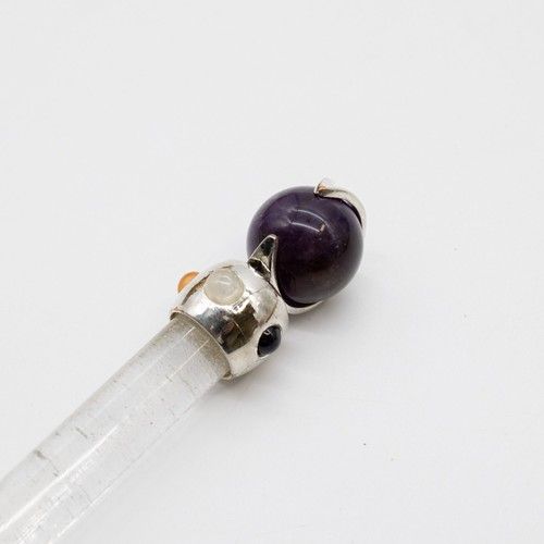 Celestial Prism Wand - Amethyst Moving Crystal Sphere Quartz Stem - 12cm Gift