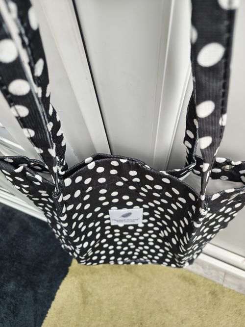 Black & White Polka Dot Cotton Fabric Lined Tote Bag Medium 30x32x10cm — image 3