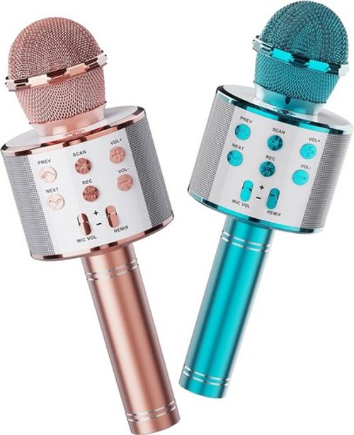 2 Pack Wireless Bluetooth Karaoke Microphone Handheld Speaker Machine Blue Rose