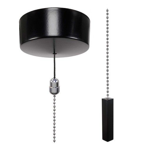ElekTek Premium Black Bathroom Ceiling Light Pull Cord Switch Fob Handle Kit