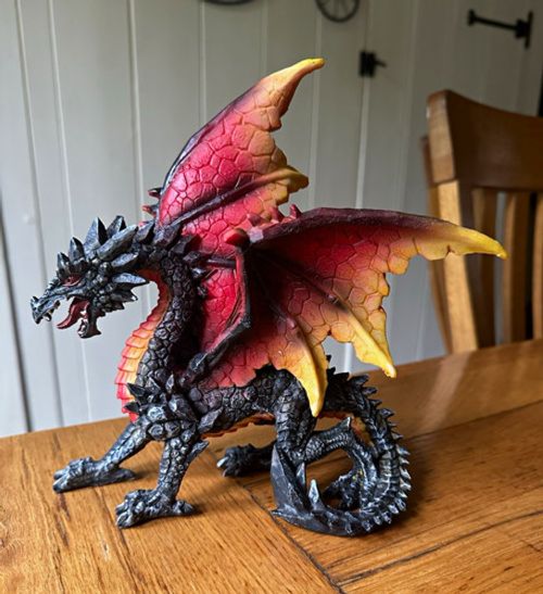 Black & Red Winged Dragon Statue Ornament Mythical Creature 20cm tall