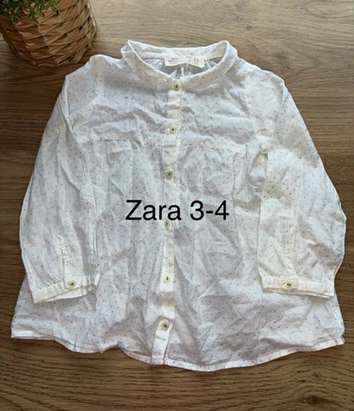 Zara Girls White & Gold Polka Dot Button-Up Blouse Long Sleeve Collared 3-4Y