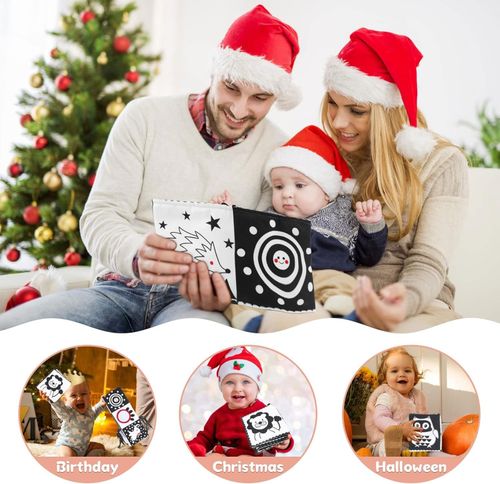 Black and White Sensory Toys, High Contrast Soft Baby Book with Soft Mirror, Do — image 6