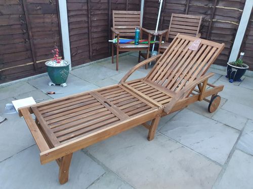 Wooden Sun Lounger Chaise 4 Level Reclining Sunbed Folding Garden Chair W Wheels — image 3