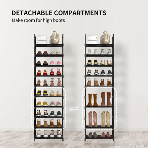 Narrow Shoe Rack 10 Tier Vertical Metal Shoe Shelf Tall Slim Storage Organizer  — image 7
