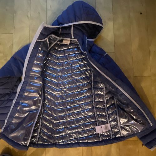 Columbia Omni-Heat Ladies Blue Puffer Jacket Hooded Full Zip Insulated Size XS — image 2