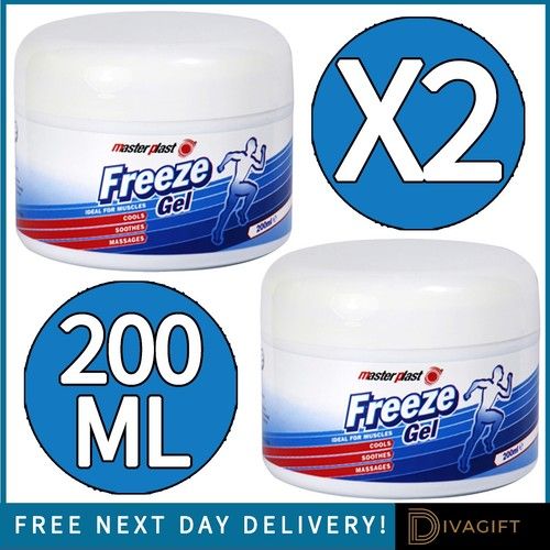 2 x FREEZE GEL 200ML SOOTHES COOLS MASSAGES MUSCLE PAIN RELIEF FREEZING GEL TUBS